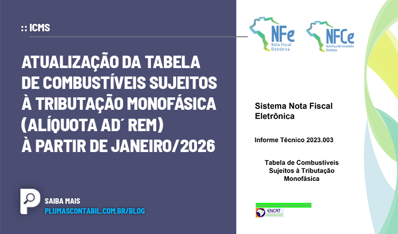 banner 09 Monofásica copiar - :: ICMS – Atualização da Tabela de Combustíveis Sujeitos à Tributação Monofásica (alíquota ad´ rem) à partir de Janeiro/2026